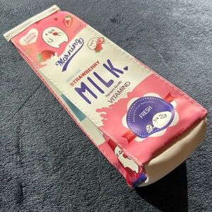 Kawaii Strawberry Milk Carton Pencil Case Cute Makeup Bag